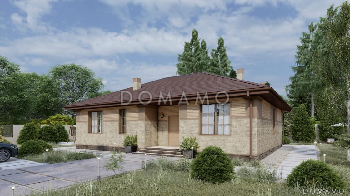 Проект уютного дома с мастер-спальней, большой гостиной и просторной гардеробной / 1