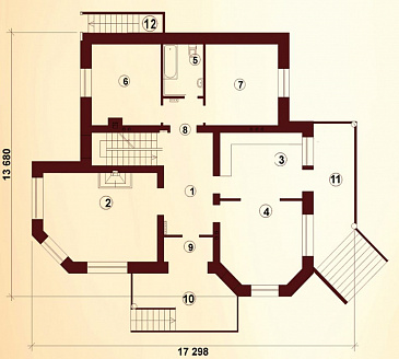 Проект двухэтажного дома с сауной, бильярдной и тренажерным залом / План 1 этажа Проект двухэтажного дома с сауной, бильярдной и тренажерным залом / План 1 этажа