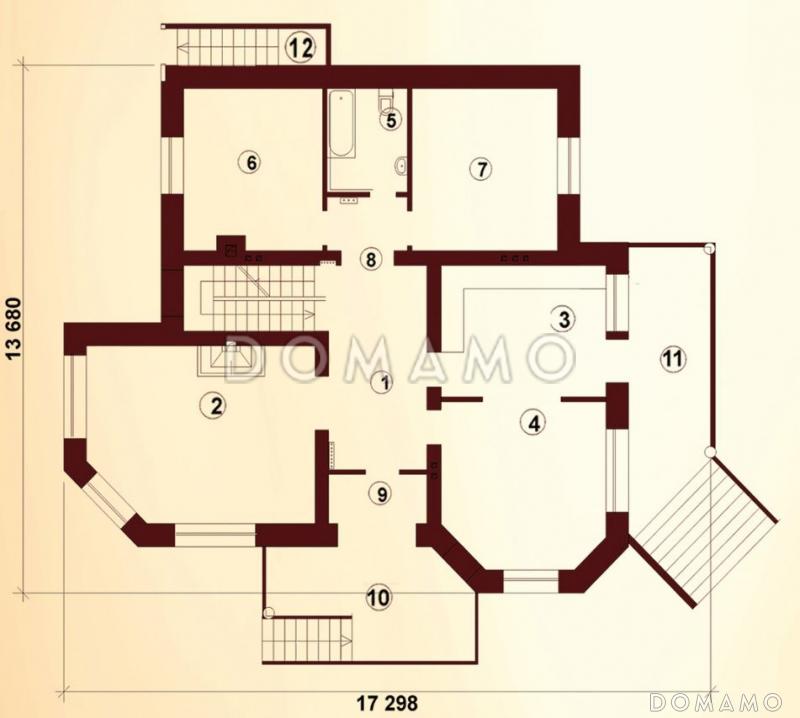 Проект двухэтажного дома с сауной, бильярдной и тренажерным залом / План 1 этажа