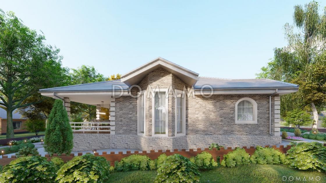 Проект одноэтажного кирпичного дома с 4 спальнями, террасой и столовой-гостиной / 7