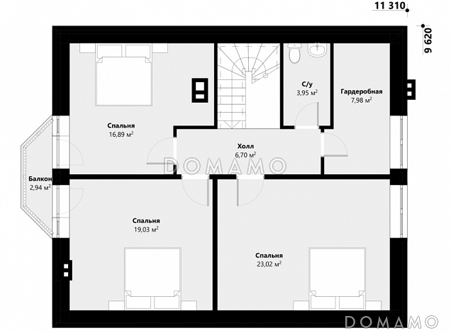 Проект дома с 4 спальнями, эркером в гостиной, террасой и пристроенным гаражом / План мансардного этажа Проект дома с 4 спальнями, эркером в гостиной, террасой и пристроенным гаражом / План мансардного этажа