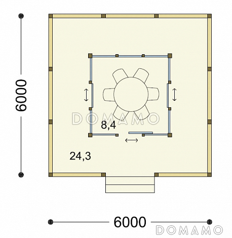 Проект квадратной беседки / План 1 этажа