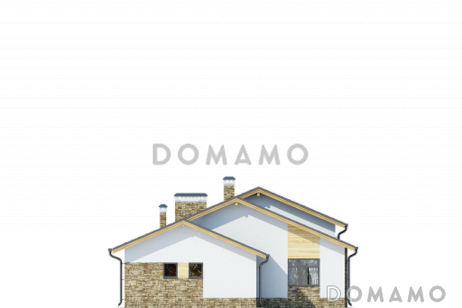 Проект дома с мансардными окнами, крытой террасой, просторной кухней-столовой с кладовой, сауной, вторым светом / Фасад 4