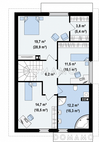 Проект одноэтажного дома из кирпича с мансардным этажом и встроенным гаражом / План мансардного этажа