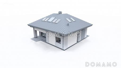 Проект дома с мансардой, гаражом, просторной гостиной с камином, тремя спальнями на мансарде / Фасад 1