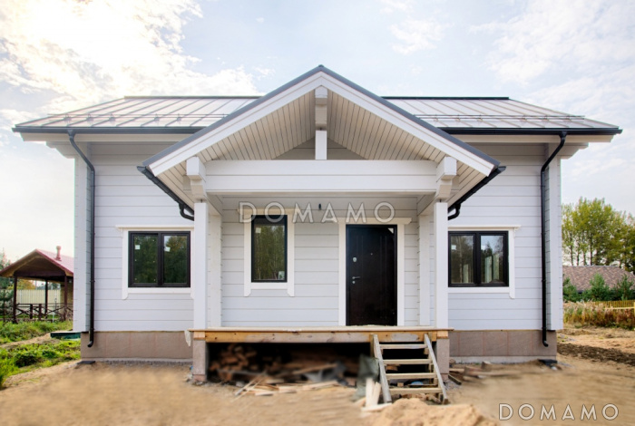 Проект дома из клееного бруса с просторной сауной и спальней на первом этаже Проект дома из клееного бруса с просторной сауной и спальней на первом этаже