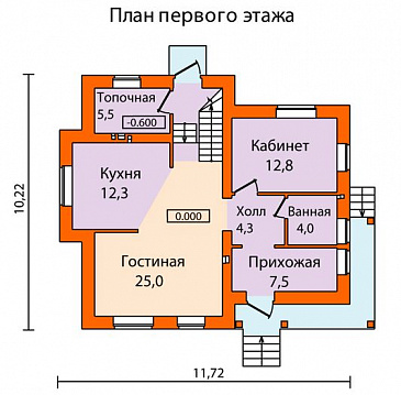 Проект дома с необычной, яркой архитектурой из СИП панелей / План 1 этажа Проект дома с необычной, яркой архитектурой из СИП панелей / План 1 этажа