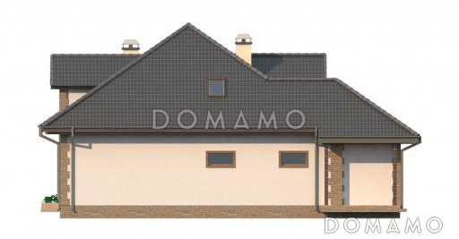 Проект просторного одноэтажного мансардного дома из газобетона с кабинетом, эркером, балконом и гаражом / Фасад 4