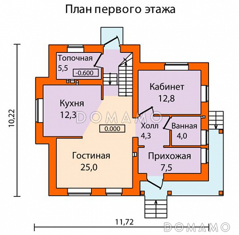 Проект дома с необычной, яркой архитектурой из СИП панелей / План 1 этажа Проект дома с необычной, яркой архитектурой из СИП панелей / План 1 этажа