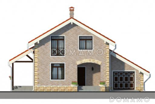 Проект дома из пеноблоков с мансардой, гаражом и тремя спальнями / Фасад 1