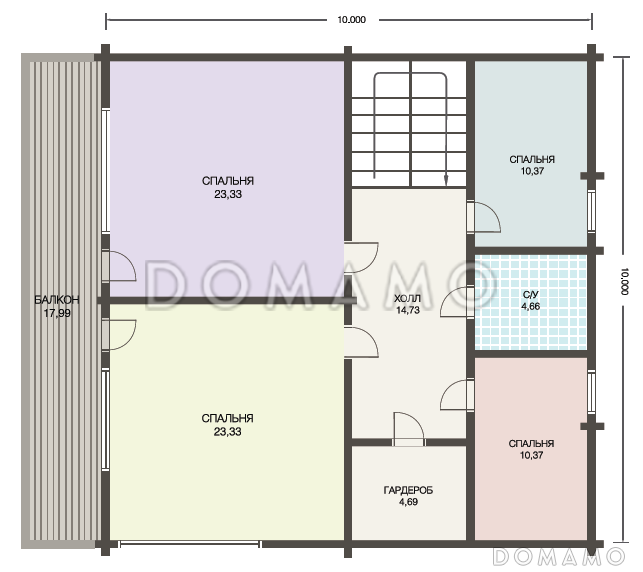 Проект двухэтажного дома из клееного бруса с просторной кухней-столовой / План мансардного этажа
