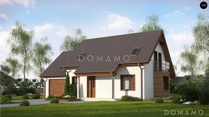 Проект одноэтажного мансардного дома из газобетона с тремя спальнями, кабинетом и гаражом 