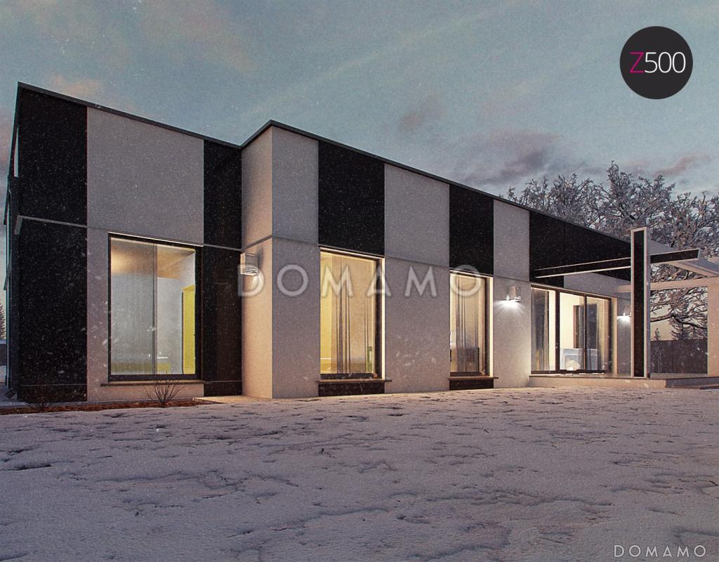 Проект современного одноэтажного дома из кирпича со светлой просторной гостиной и тремя спальнями в стиле хай-тек / 2