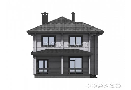 Проект двухэтажного дома с террасой, кладовой, двумя детскими спальнями / Фасад 2