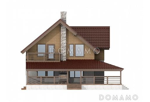 Проект каркасного дома с огромной крытой террасой / Фасад 2