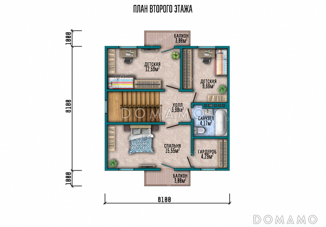 Проект коттеджа в стиле шале с 4 спальнями и нестандартными фасадами / План мансардного этажа Проект коттеджа в стиле шале с 4 спальнями и нестандартными фасадами / План мансардного этажа