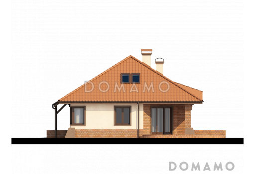 Проект просторного одноэтажного мансардного дома из газобетона с кабинетом, гаражом и комнатой над ним / Фасад 4