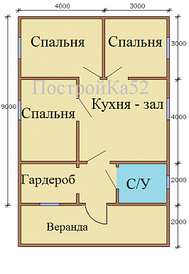 Проект одноэтажного каркасного дома Оринки / План 1 этажа Проект одноэтажного каркасного дома Оринки / План 1 этажа