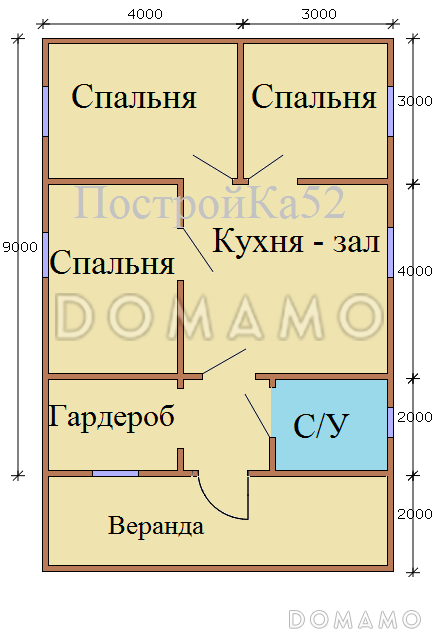 Проект одноэтажного каркасного дома Оринки / План 1 этажа