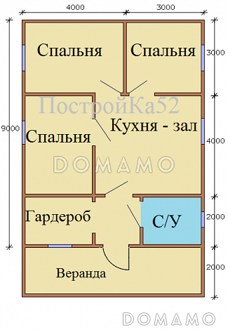 Проект одноэтажного каркасного дома Оринки / План 1 этажа Проект одноэтажного каркасного дома Оринки / План 1 этажа
