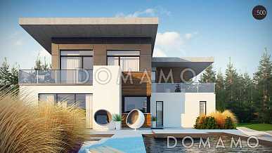 Проект просторного современного двухэтажного дома из газобетона с плоской крышей,  с четырьмя спальнями, гаражом и террасами на обоих этажах Проект просторного современного двухэтажного дома из газобетона с плоской крышей,  с четырьмя спальнями, гаражом и террасами на обоих этажах