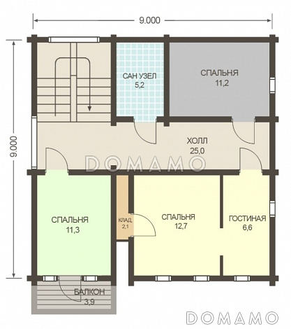 Проект двухэтажного дома из клееного бруса с изолированной кухней-столовой / План мансардного этажа Проект двухэтажного дома из клееного бруса с изолированной кухней-столовой / План мансардного этажа