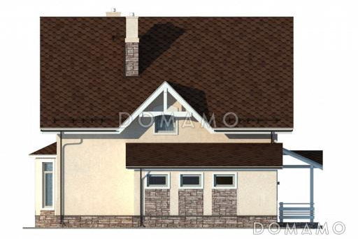 Проект бежевого оштукатуренного коттеджа с гаражом и эркером в гостиной / Фасад 4