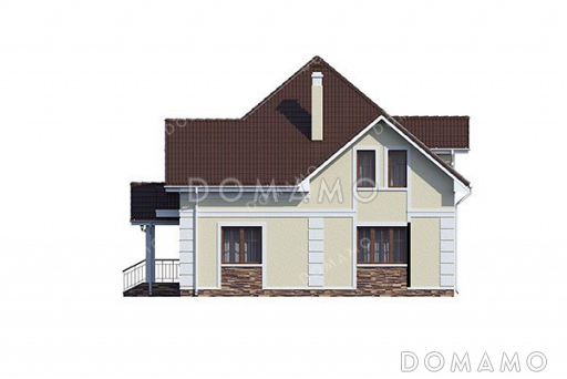 Проект одноэтажного дома с мансардой и тремя спальнями / Фасад 2
