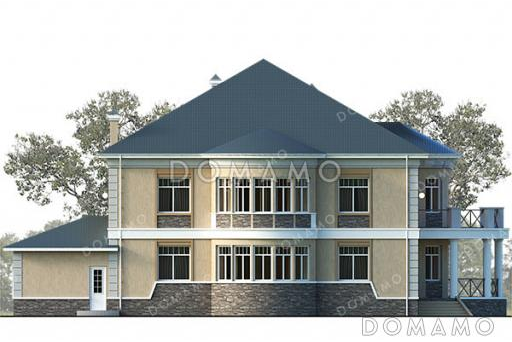 Проект усадьбы в классическом стиле с четырьмя спальнями, кабинетом, гаражом и подвалом / Фасад 4