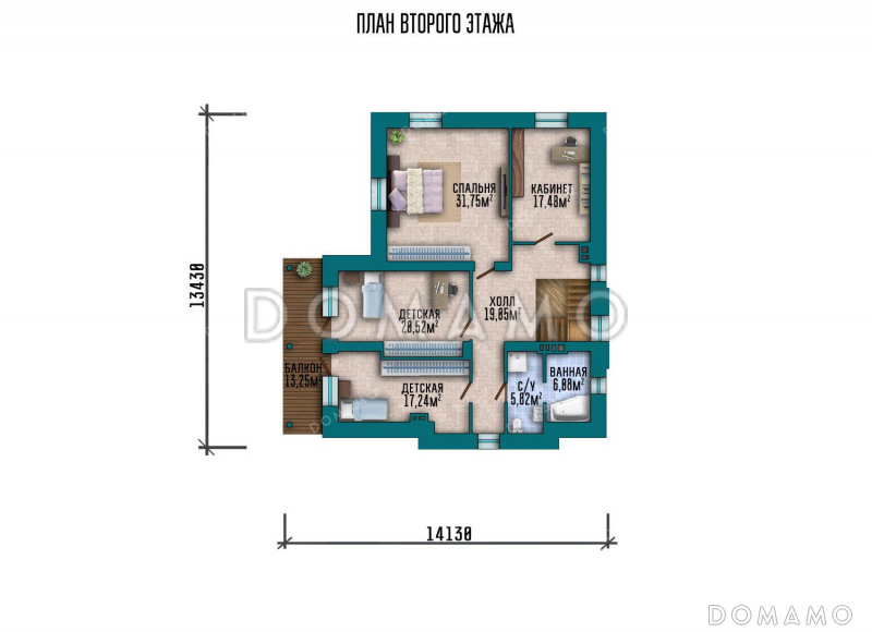 Проект одноэтажного дома с мансардой, террасой и сауной / План мансардного этажа