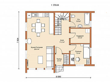 Каркасный дом "Спенсер" / План 1 этажа