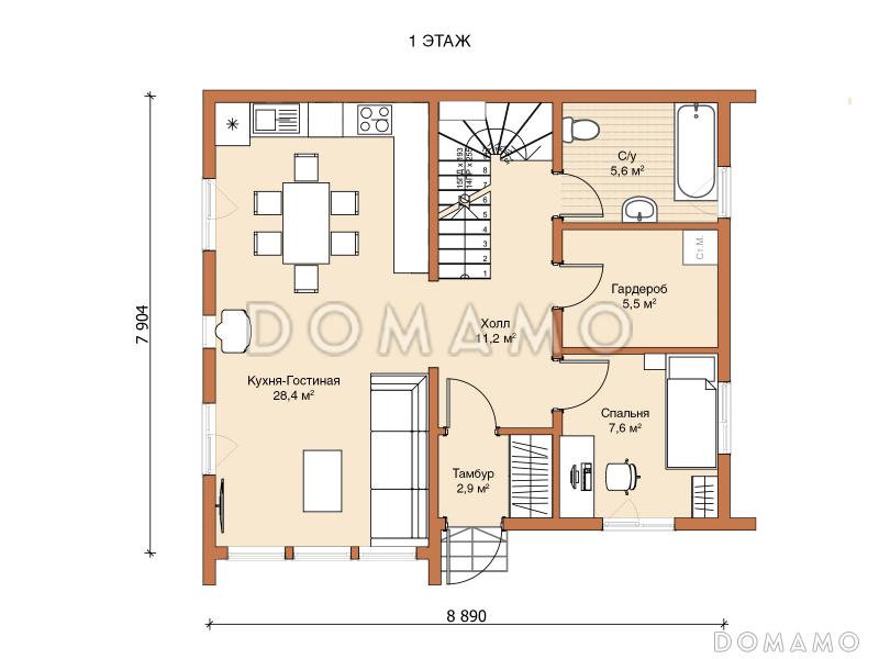 Каркасный дом "Спенсер" / План 1 этажа