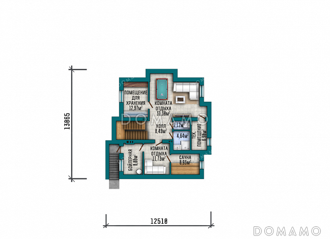 Проект большого двухэтажного дома в стиле Райт с подвалом, большой крытой террасой и балконом на втором этаже / План цокольного этажа Проект большого двухэтажного дома в стиле Райт с подвалом, большой крытой террасой и балконом на втором этаже / План цокольного этажа