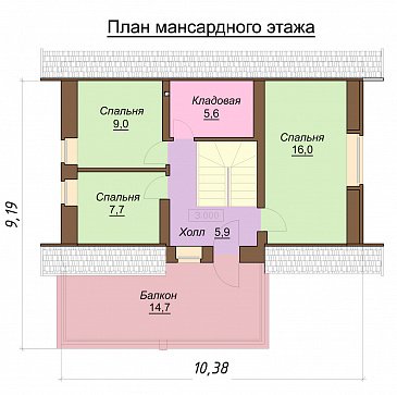 Проект одноэтажного дома с мансардным и цокольным этажами, с эркером / План мансардного этажа Проект одноэтажного дома с мансардным и цокольным этажами, с эркером / План мансардного этажа