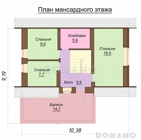 Проект одноэтажного дома с мансардным и цокольным этажами, с эркером / План мансардного этажа Проект одноэтажного дома с мансардным и цокольным этажами, с эркером / План мансардного этажа