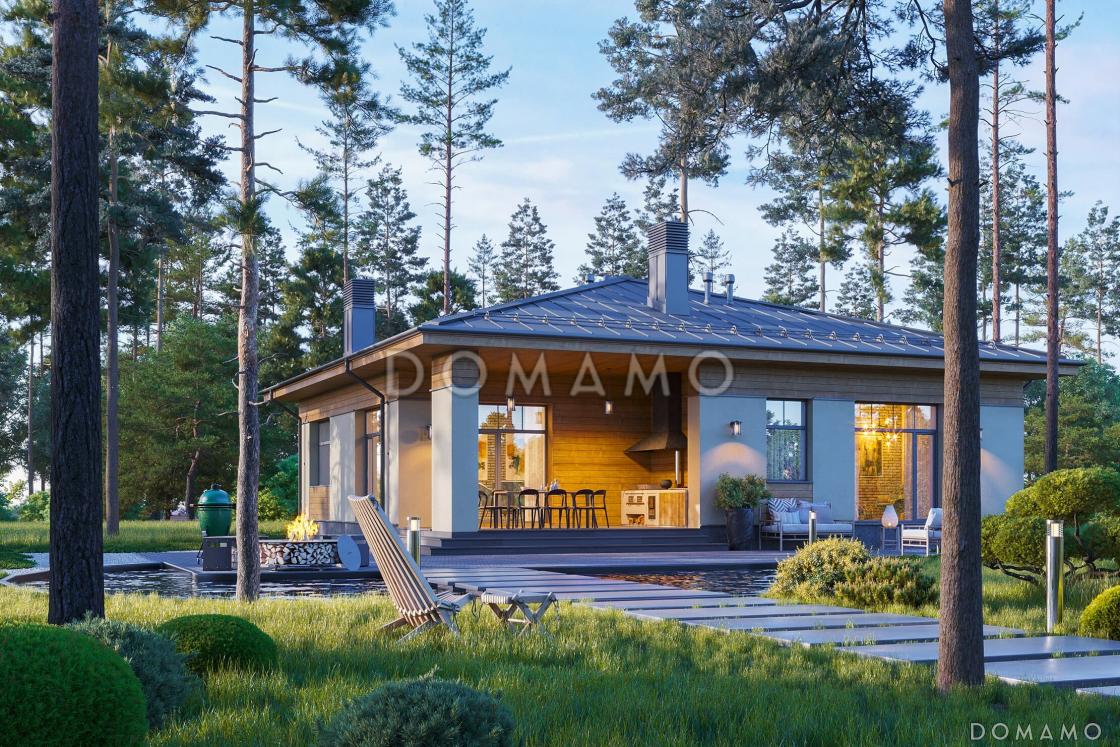 Проект одноэтажного дома с 3 спальнями и крытой террасой барбекю / 1