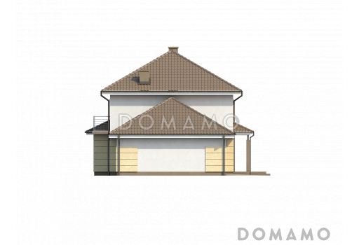 Проект просторного современного двухэтажного дома из кирпича, с пятью комнатами, бильярдной и гаражом / Фасад 3