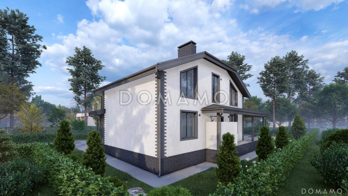 Проект мансардного дома с сауной, летним душем и большой крытой террасой / 4