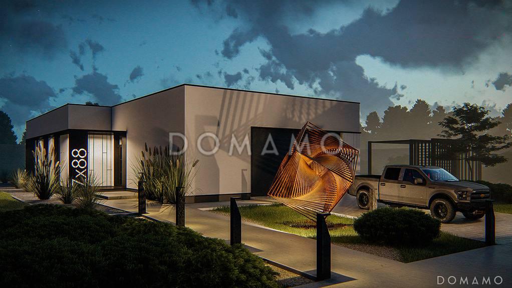 Проект одноэтажного дома из кирпича с просторной гостиной, мастер-спальней и гаражом на 2 машины / 3