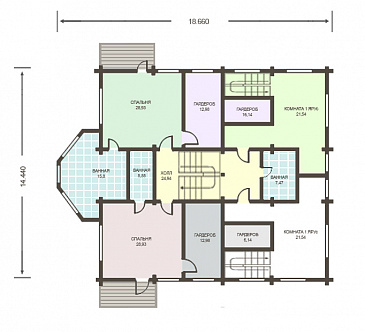 Проект огромного дома из клееного бруса общей площадью более 600 м2 / План 2 этажа Проект огромного дома из клееного бруса общей площадью более 600 м2 / План 2 этажа