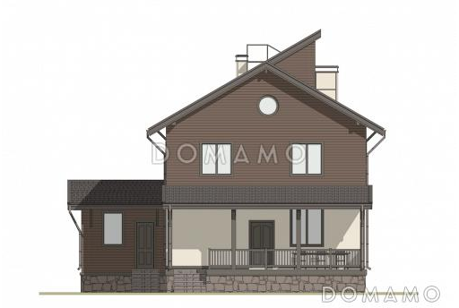 Проект двухэтажного дома с 5 спальнями, террасой, пристроенной мастерской и люкарной с балконом / Фасад 3