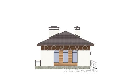 Проект дома с гостиной, кухней-столовой, спальнями / Фасад 4