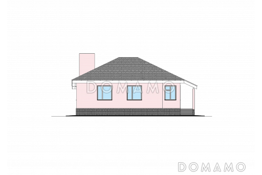 Проект одноэтажного дома с террасами и верандой, кухней-столовой, двумя спальнями / Фасад 2