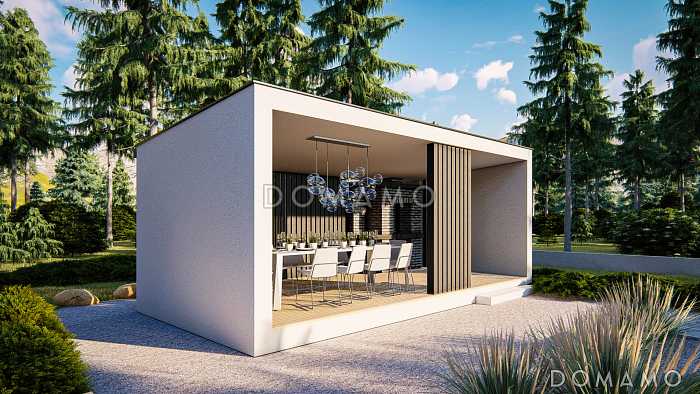 Проект современной беседки из газобетона с камином Проект современной беседки из газобетона с камином