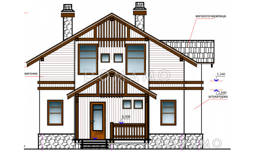 Проект небольшого каркасного дачного дома с утеплением  / Входной фасад
