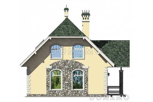 Проект уютного загородного дома с ажурным крыльцом под зеленой крышей / Фасад 4