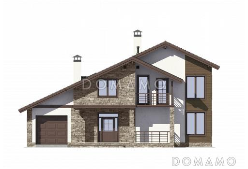 Проект дома из газобетона с мансардой и гаражом на одну машину / Фасад 1