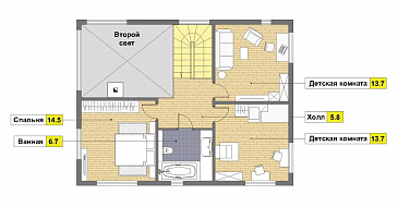Проект небольшого каркасного дома со вторым светом / План 2 этажа