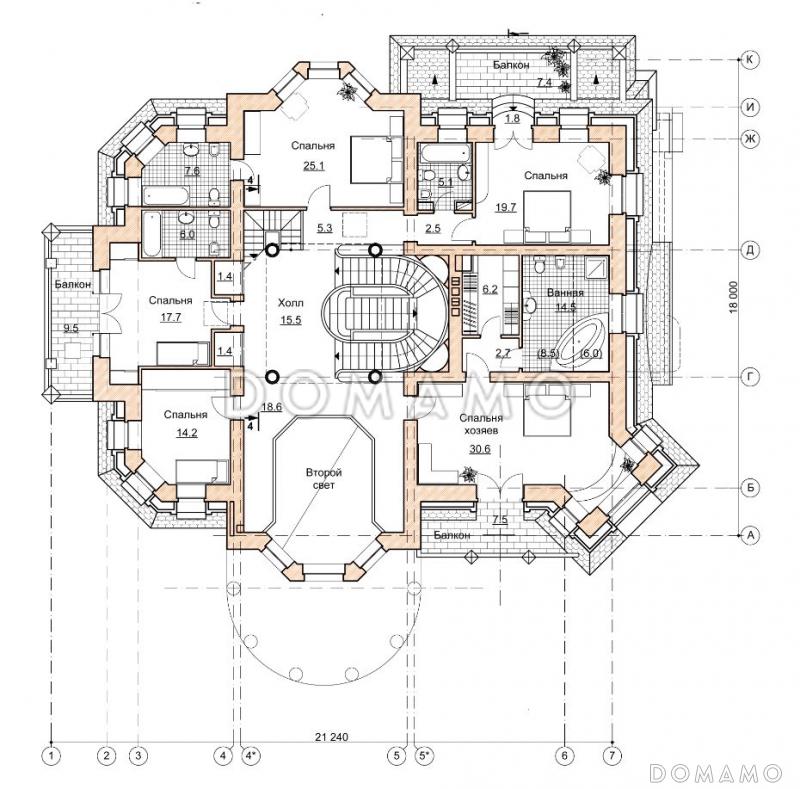 Проект парадного коттеджа с красивым холлом и террасой / План 2 этажа