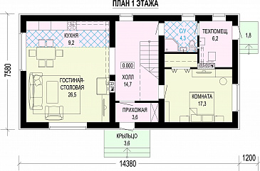 Проект дома в стиле минимализм с 4 спальнями / План 1 этажа Проект дома в стиле минимализм с 4 спальнями / План 1 этажа